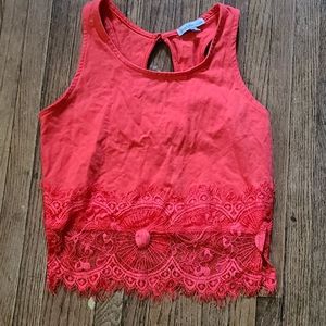 Red lace cropped top